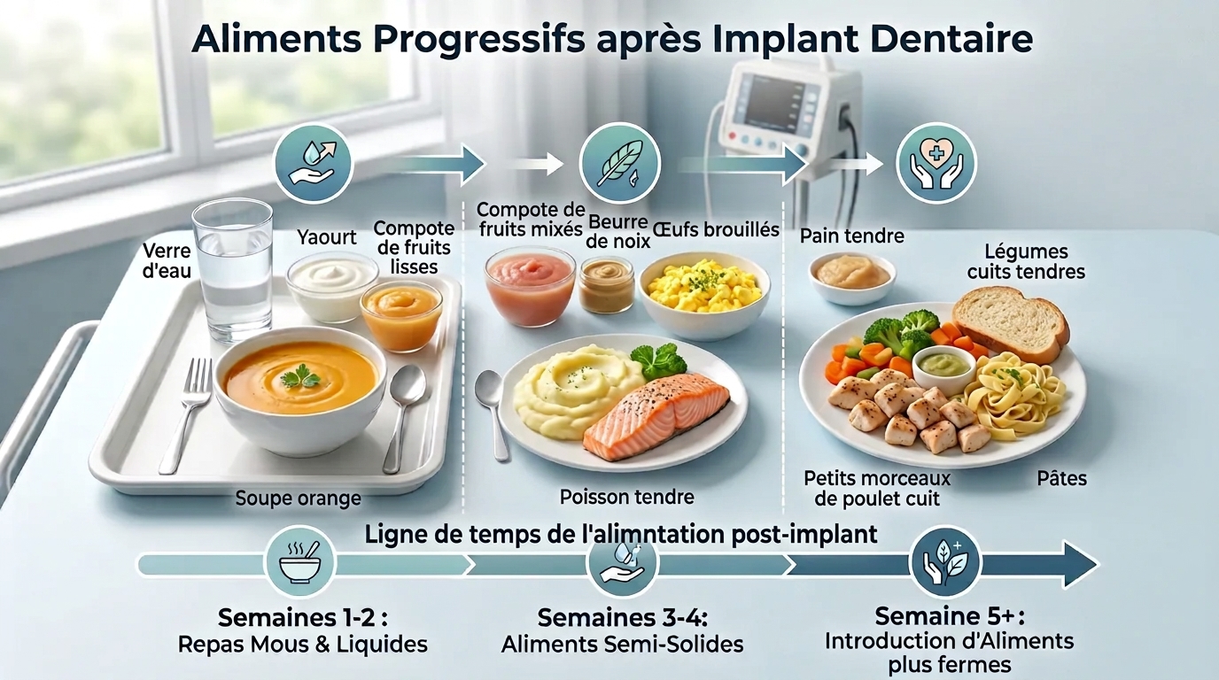 Aliments progressifs après implant dentaire : transition de repas mous à aliments semi-solides